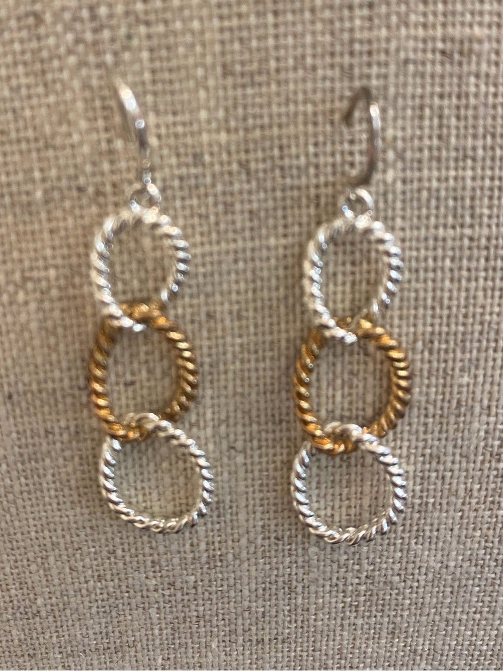Source Unknown Gold and Silver Twisted Link Drop Earrings